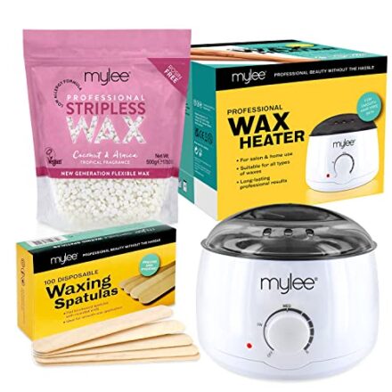 Mylee Waxing Set mit Wachswärmer, Waxing Perlen 500g, Holzspatel, Wax ohne Streifen, professionelles Warmwachsset  